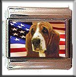 BASSET HOUND AND AM FLAG ITALIAN CHARM