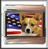 PEMBROKE WELSH CORGI AND AM FLAG ITALIAN CHARM
