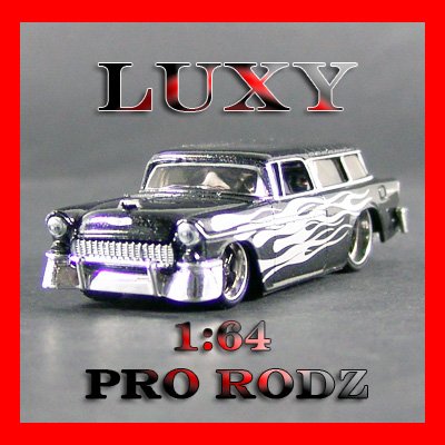 Maisto 1:64 Diecast 1955 Chevy Nomad Pro Rodz Luxy Collectibles Black with Silver Flame 6.2