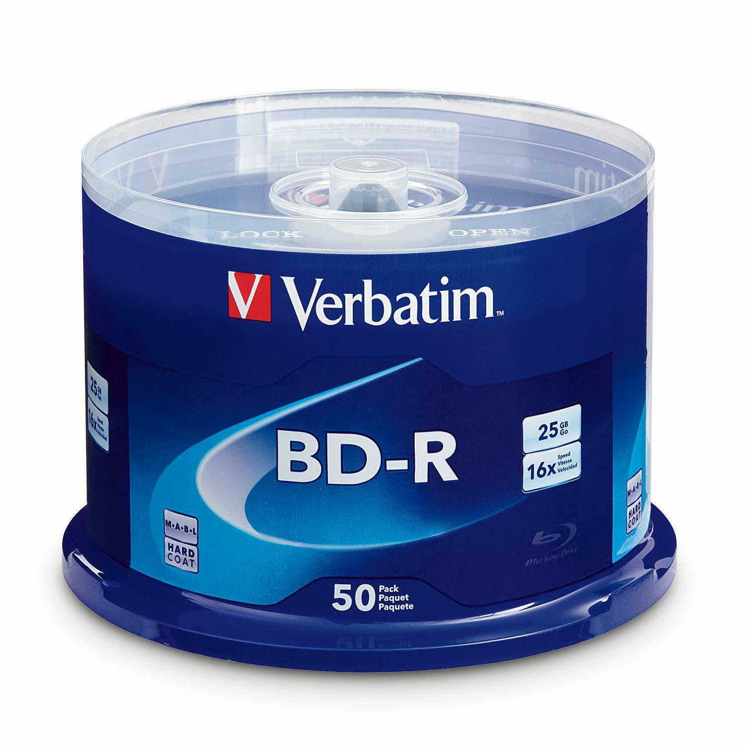 Verbatim BdR 25Gb 16X BluRay Recordable Media Disc 50 Pack Spindle