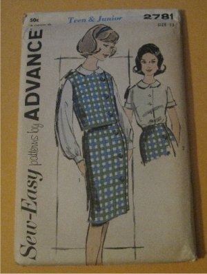 Vintage Advance Sewing Pattern 2781 Separates Top & Skirt Junior size 13