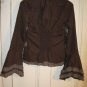 Boho Dark Brown Lace Up front Top w/Flare Sleeve Size Small by Barami