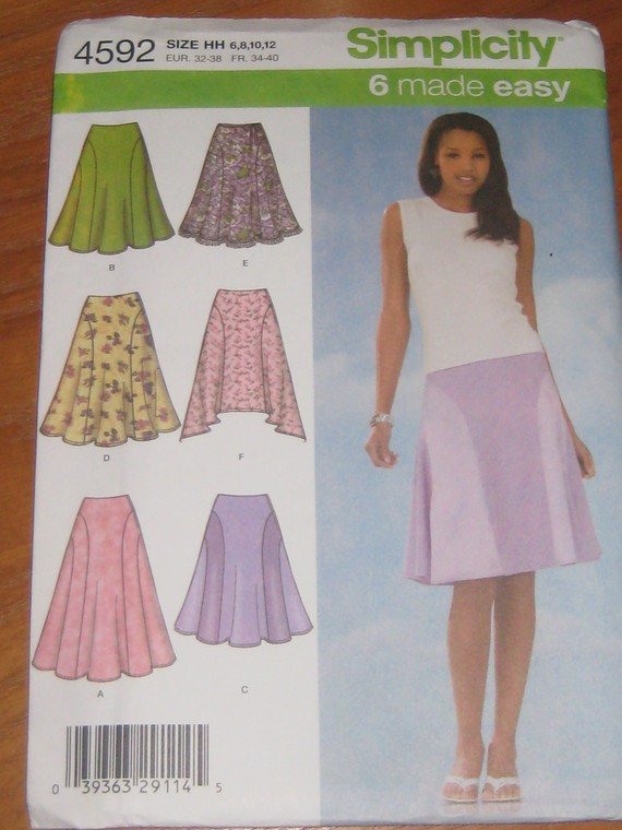 Simplicity 4592 Misses Skirt with Hemline and Length Variations size 6 ...