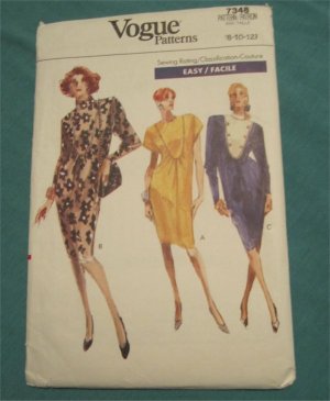 Vogue Sewing Pattern 7348 Loose Fit tapered Dress Size 8-10-12 Uncut