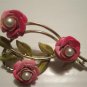 Vintage Three Pink Roses Pin ~ Antique Rose