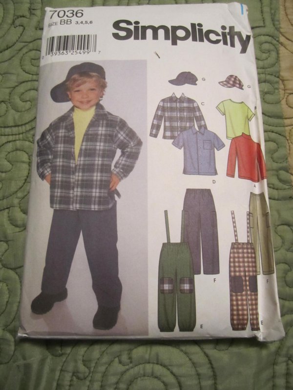 Simplicity Pattern # 7036 Toddler & Boys Pants Hat Cap Suspenders Shirt ...