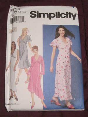 Simplicity 9258 Pattern Long Semi Fitted Dress Empire waist.Asymmetrical.Size 6,8,10,12