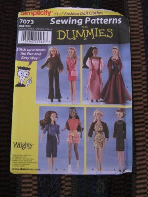 Simplicity 7073 Sewing for Dummies Doll Clothes Pattern 11 1/2 Inch doll  clothing FREE SHIPPING