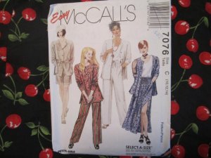 McCall's 7076  Sewing Pattern CASUAL Misses Unlined Jacket, Top, Skirt, Pants and Shorts