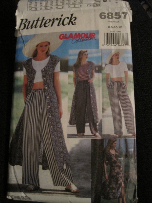 Butterick 6857 Free Spirted Dress, Top & Pants 1993