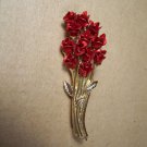 Vintage Stunning Dark red roses Bouquet goldtone Brooch. Signed DM97 FREE SHIPPING