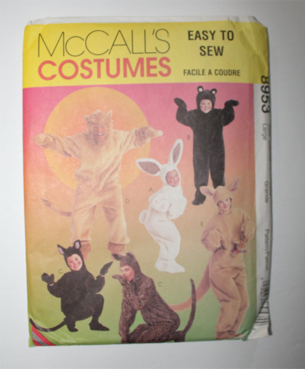 McCall's 8953 Easy To Sew Animal Costumes Bunny Kangaroo Bear Cat Adult LARGE 38,40