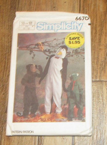 SIMPLICITY PATTERN 6670 MONKEY FROG PENGUIN CHILDRENS SIZES 10-12 UN-CUT FREE SHIPPING