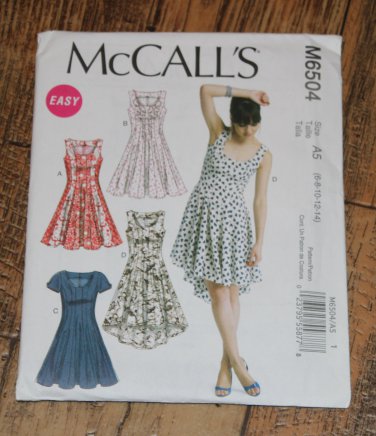 MCCALL'S WOMAN'S DRESS SEWING PATTERN NEW UNCUT SIZES 6,8,10,12,14 #M6504