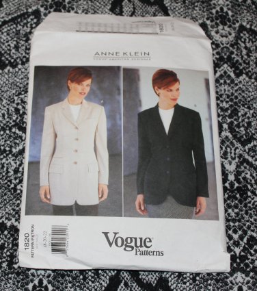 Vogue 1820 Classic below hip Jacket Size 18,20,22 Anne Klein