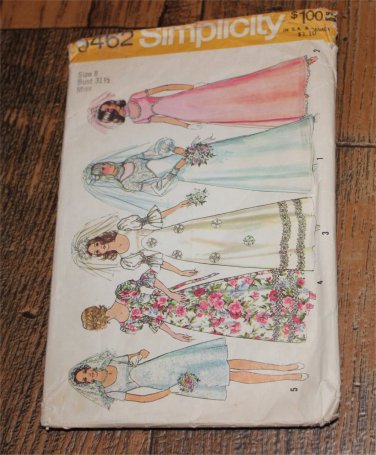 Vintage Simplicity Sewing Pattern #5462, Misses Wedding/Bridesmaid Dress,Size 8