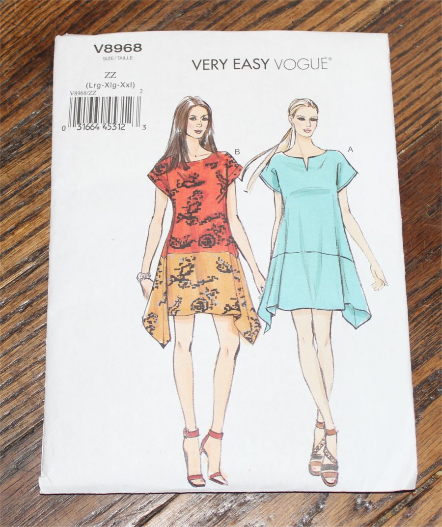 Very Easy Vogue V8968 Loose Fitting Pull Over Dress Cap Sleeves Uncut Large Xl Xxl 