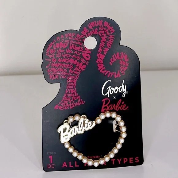 Goody x Barbie Valentine HeartShaped Faux Pearls Hair Barrette FREE