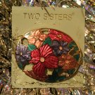 Vintage New  Two Sisters Cloisonne Oval Beautiful Enamel Floral Brooch