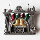 Vintage Signed JJ Jonette  Santa Chimney Christmas Mantle Pin X-Mas Brooch