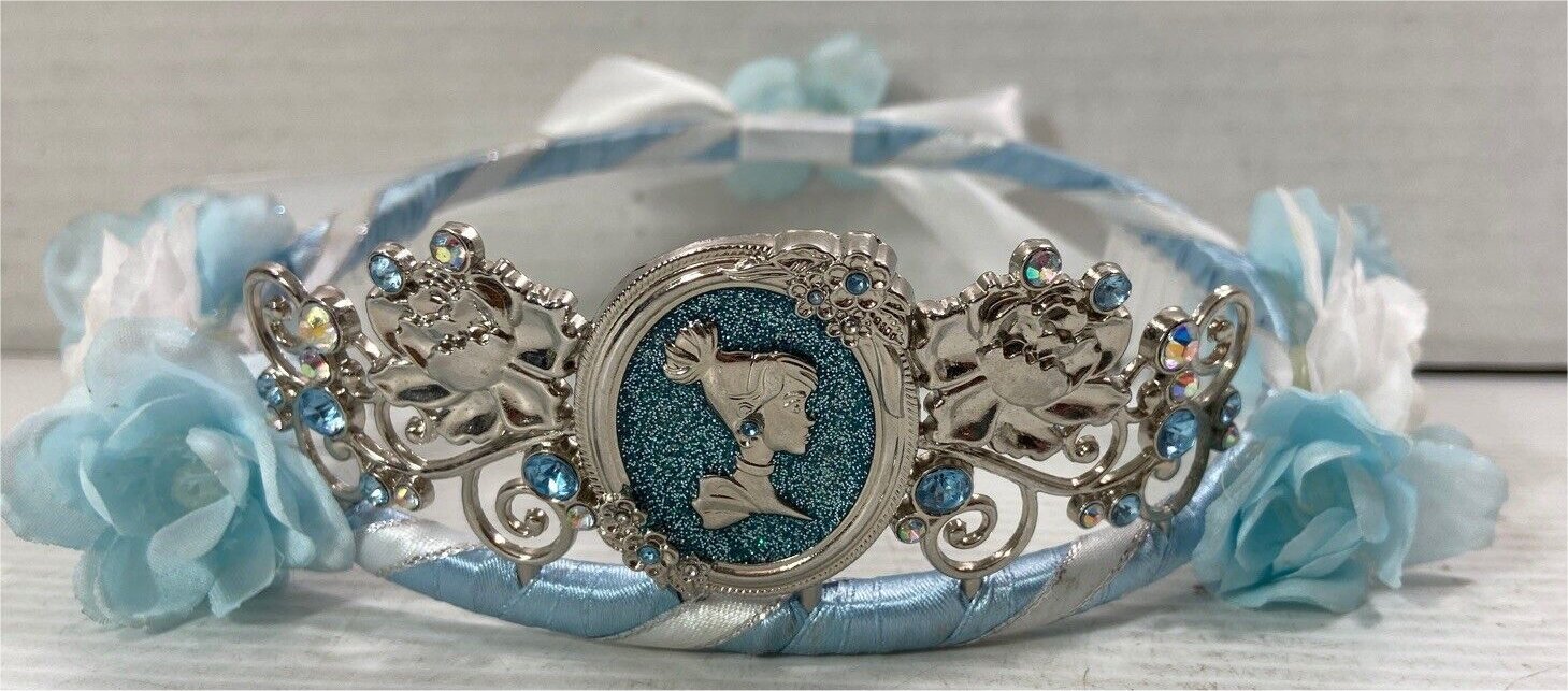 Disney Store London Cinderella rhinestone tiara with blue ribbon