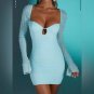 NWT Oh Polly St Germain Long sleeve Embellished mini dress in Aqua Size 14