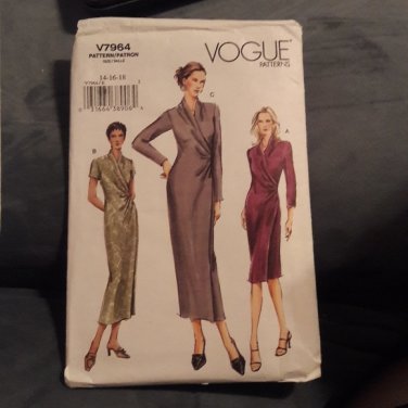 7964 VOGUE MOCK WRAP DRESS LENGTHS EZ STRETCH KNIT Sewing Pattern 8-12,14-18
