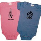 Salmon (8)or Blue(4 )9-12 mth Baby Onsie Adinkra Symbol