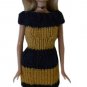 Barbie Doll Knit Wide Striped Gold and Navy Blue Off Shoulder Sweater Dress