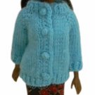 Barbie Knit Alpaca Blend Aqua Blue Raglan Button Down Sweater