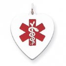 Medic ID Sterling Silver Heart Pendant Alert Symbol - ENGRAVED FREE