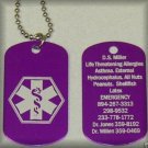 Purple Medic ID Necklace/Medical History Alert - ENGRAVED FREE