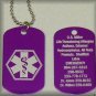 Purple Medic ID Necklace/Medical History Alert - ENGRAVED FREE