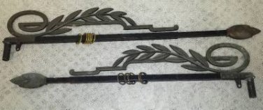 2 Vintage Antique Cast Swing Arm Adjustable Length Extendable Curtain Rods Brass