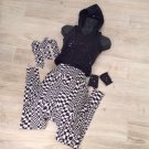 BALERA Sequin RACE CAR DRIVER COSTUME SET Pants Top Zip Hoodie Blk Wht Halloween