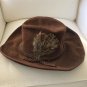 BROWN SUEDE FEATHER BOHO HAT L