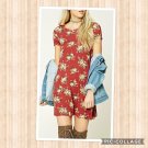 F21 Loose T-shirt Floral Dress Tunic - Red Wine Vintage Wash O/S