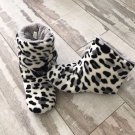 Animal Print FLUFFY CHEETAH SLIPPER BOOTIES Black/ White S 5/6