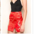Brandy Melville RED MOSS SKIRT Chinese Floral Silk Mini Skirt Asian Flowers