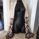 Asymmetrical BEIGE AZTEC Knit Fringe SWEATER Cardigan