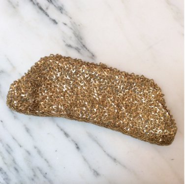 VTG Gold BEADED SEQUIN KITTEN PURSE