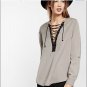 Express Burn Out Lace Up Blouse Stone Gray S NWT