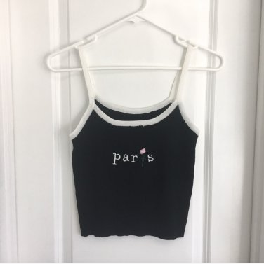PARIS ROSE TANK CAMI Black Crop Top