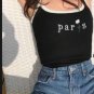 PARIS ROSE TANK CAMI Black Crop Top