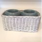 VTG Pier One WHITE WICKER STORGAR BASKET & Green Candles Decorative Vintage