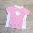 VTG Girls PINK SWIM RASH GUARD TEE M7/8 Hawaiian flower on pink swim suit rash g