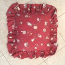 Vintage RED DECORATIVE PILLOW Ruffled Fruit Motif Tapestry