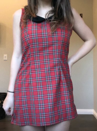 VTG RED PLAID PeterPan COLLAR DRESS Lolita schoolgirl XS Vintage