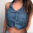 LA Kitty VTG DENIM VEST CROP TOP Blue VINTAGE JEAN VEST