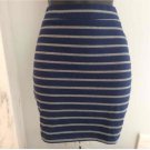 PENCIL BODYCON SKIRT F21 STRETCHY BLUE GREY STRIPE MINI SKIRT